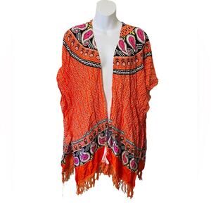No Brand Orange Paisley detail pattern fringe cover up/ shawl